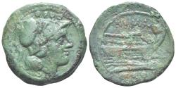 Ancient Coins - ROME REPUBLIC Anonymous, Sardinia, after 211 BC. Æ Triens. Helmeted head of Minerva R/ Prow of galley