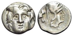 Ancient Coins - Pisidia, Selge, c. 350-300 BC. AR Obol. Facing gorgoneion. R/ Head of Athena