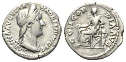 Ancient Coins - Sabina (Augusta, 128-136/7). AR Denarius. Rome, c. 128-134. R/ Concordia seated