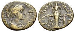 Ancient Coins - Phrygia. Ankyra. Faustina II (147-175). Æ 19mm R/ Cult statue of Artemis of Ephesus