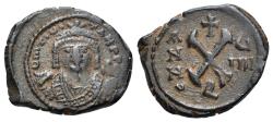 Ancient Coins - Maurice Tiberius (582-602). VERY RARE Æ 10 Nummi. Theoupolis (Antioch), year 910 (AD 591/2).