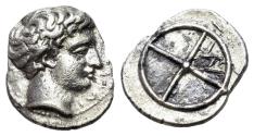 Ancient Coins - Gaul, Massalia, c. 410-380. AR Obol  R/ M within four-spoked wheel