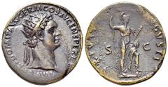 Ancient Coins - Domitian (AD 81-96). Æ Dupondius. Rome, 90-1. R/ VIRTUS