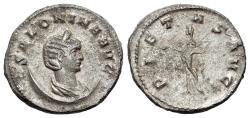Ancient Coins - Salonina (Augusta, 254-268), BI Antoninianus, Milan c. AD 264. Diademed bust to r., set on crescent moon. R/ Pietas standing to l.