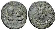 Ancient Coins - Moesia Inferior. Dionysopolis. Gordian III (238-244). Æ Pentassarion. Draped busts of Gordian and Serapis. R/Nemesis-Dikaiosyne standing l., holding scales and cornucopia, wheel at