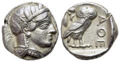 Ancient Coins - Attica, Athens (circa 454-404 BC) AR Tetradrachm R/ OWL EXTREMELY FINE