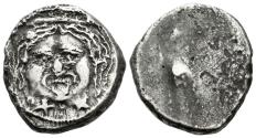 Ancient Coins - ITALY. Etruria, Populonia (III cent. BC) AR 20 Asses. Facing head of Metus (Gorgoneion)