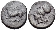 Ancient Coins - Akarnania, Leukas, c. 435-380 BC. AR Stater. Pegasos flying  R/ Helmeted head of Athena