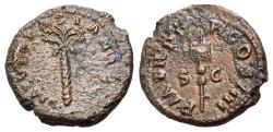 Ancient Coins - Vespasian (AD 69-79). Æ Quadrans. "Judaea Capta" commemorative. Rome mint. Struck AD 72-73. Palm tree R/ Vexillum. VERY RARE