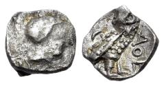 Ancient Coins - Attica, Athens, c. 460-404 BC. AR Obol. Helmeted head of Athena R/ OWL