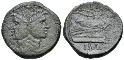 Ancient Coins - Sextus Pompeius Magnus Pius (circa 42-38 BC) Æ As. MAGN Laureate Janiform head of Pompeius the Great. R/ PIVS Prow