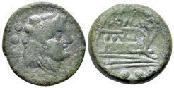 Ancient Coins - ROME REPUBLIC Staff and club series, Etruria (?), 208 BC. Æ Quadrans (no symbol)
