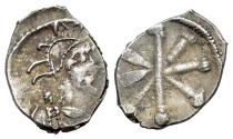 Ancient Coins - Constantine IV Pogonatus (AD 668-685). AR Half Siliqua. Italian mint. Helmeted, draped and cuirassed bust of Constantinopolis. R/ Large TX monogram. VERY RARE