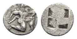 Ancient Coins - Island of Thrace, Thasos, c. 500-480 BC. AR Trihemiobol. Archaic satyr kneeling