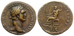Ancient Coins - Domitian (81-96). Æ Sestertius - Rome - R/ Jupiter