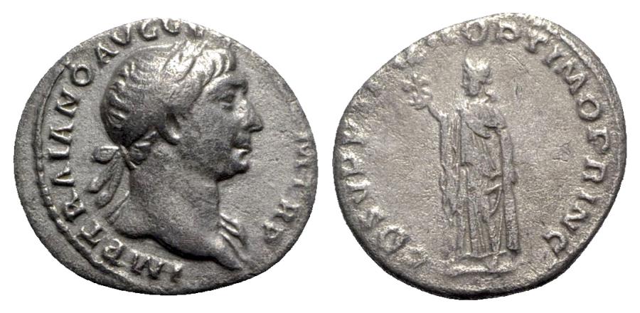 Ancient Coins - Trajan (98-117). AR Denarius - Rome - R/ Spes
