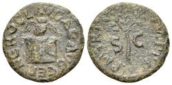 Ancient Coins - Nero (AD 54-68). Æ Quadrans. Rome, c. AD 64. Owl on garlanded altar. R/ Laurel-branch