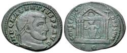 Ancient Coins - Maxentius (AD 306-312). Æ Nummus - Follis. Aquileia, AD 307. R/ Roma seated in hexastyle temple
