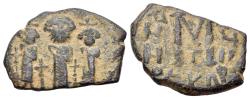 Ancient Coins - Heraclius, with Martina and Heraclius Constantine (610-641). Æ Follis. Uncertain mint in Cyprus, possibly Constantia. Dated RY 17 (626/7).