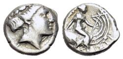 Ancient Coins - Euboia. Histiaia (c. 350-300 BC). AR Tetrobol  R/ Nymph seated r. on prow of galley