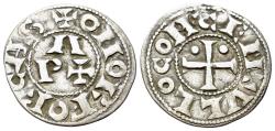 World Coins - France, Béarn. Anonymous, 12th-13th century. AR Denier. Legend around A/P+. R/ CENTVLLO COME, Cross pattée