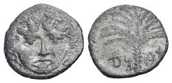 Ancient Coins - Sicily, Motya, c. 415/10-397 BC. AR Litra. Gorgoneion. R/ Palm tree. RARE