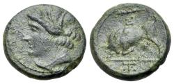 Ancient Coins - Sicily, Syracuse. Hieron II (275-215 BC). Æ 17mm, c. 275-269 BC. Head of Kore  R/ Bull butting