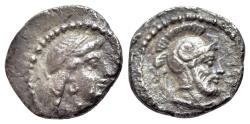 Ancient Coins - CILICIA, Tarsos. Tarkumuwa (Datames). Satrap of Cilicia and Cappadocia, 384-361/0 BC. AR Obol  R/ Bearded head of Ares