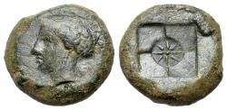 Ancient Coins - Sicily, Syracuse, 405-375 BC. Æ Hemilitron  R/ Eight-rayed star in centre of quadripartite incuse square