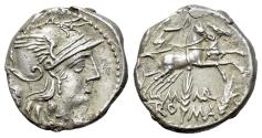 Ancient Coins - ROME REPUBLIC M. Marcius Mn.f., Rome, 134 BC. AR Denarius. R/ Victory in biga