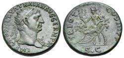 Ancient Coins - Trajan (AD 98-117). Æ Dupondius. Radiate bust right, wearing AEGIS R/ Abundantia seated
