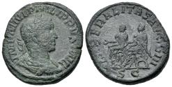 Ancient Coins - Philip II (As Caesar, AD 244-247). Æ Sestertius. Rome mint, 3rd officina. R/ Philip I and Philip II
