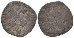 World Coins - Italy, PAPAL STATE. Bologna. Anonima pontificia, 15th century. BI Quattrino. Arms over keys. R/ St. Petronius