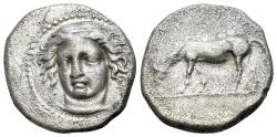 Ancient Coins - Thessaly, Larissa, c. 400-370 BC. AR Drachm. Head of the nymph Larissa  R/ Horse grazing