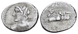 Ancient Coins - ROME REPBLIC C. Licinius L. f. Macer. 84 BC. AR Denarius, Rome. R/ Minerva driving quadriga