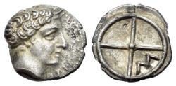 Ancient Coins - Gaul, Massalia, c. 410-380. AR Obol. R/ M within four-spoked wheel