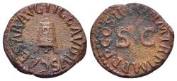 Ancient Coins - Claudius (AD 41-54). Æ Quadrans. Rome, AD 41. Three-legged modius. R/ Large S • C.