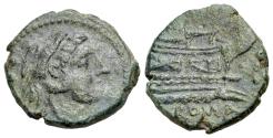 Ancient Coins - ROME REPUBLIC Anonymous, Rome, after 211 BC. Unofficial Æ Quadrans. Head of Hercules R/ Prow of galley
