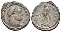 Ancient Coins - Galerius Maximianus (As Caesar, AD 293-305). BI Nummus - Follis. Heraclea mint, 6th officina. Struck circa AD 297-298. R/ GENIO