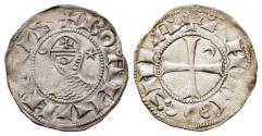 Ancient Coins - Antioch. Bohémond III (1163-1201). AR Denier. Class C, var. c. Helmeted and mailed head  R/ Cross pattée