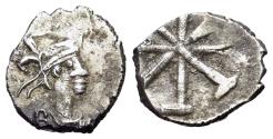 Ancient Coins - Constantine IV Pogonatus (668-685). AR Half Siliqua. Italian mint. Helmeted, draped and cuirassed bust of Constantinopolis. R/ Large TX monogram. VERY RARE