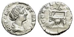 Ancient Coins - Diva Faustina II (Died 175/6). AR Denarius. Rome mint, struck ca. A.D. 146-161. R/ CONSECRATIO - THRONE