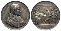 World Coins - Papal State, Pio IX (1846-1878). AR Medal 1854, year 10, opus P. Girometti. Pope visiting Santo Spirito hospital.
