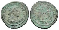 Ancient Coins - Probus (276-282). Æ Radiate. Antioch, AD. 276. R/ CLEMENTIA TEMP