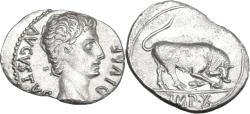Ancient Coins - Augustus (27 BC - 14 AD). AR Denarius, Lugdunum mint, 15 BC. R/ BULL