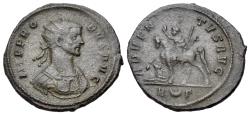 Ancient Coins - Probus (AD 276-282). Radiate. Rome, AD 279. R/ Probus, holding sceptre and raising arm, on horseback
