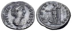 Ancient Coins - Faustina Senior (Augusta, AD 138-140/1). AR Denarius, Rome, 139-140. R/ JUNO Extremely Fine