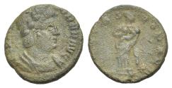 Ancient Coins - Theodora (Died before AD 337). Æ 14mm. Contemporary imitation Found at Whiteshoots Hill, Burton-on-the Water, April 1973