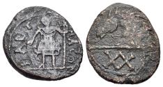 Ancient Coins - VANDALS. Municipal coinage of Carthage (Circa 480-533). Æ 21 Nummi (XX sic !). Carthage mint. Struck circa 523-533. Soldier R/ Horse's head