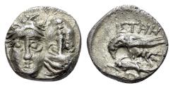 Ancient Coins - MOESIA, Istros (Circa 280-256/5 BC). AR Quarter Stater R/ Sea-eagle, grasping dolphin with talons